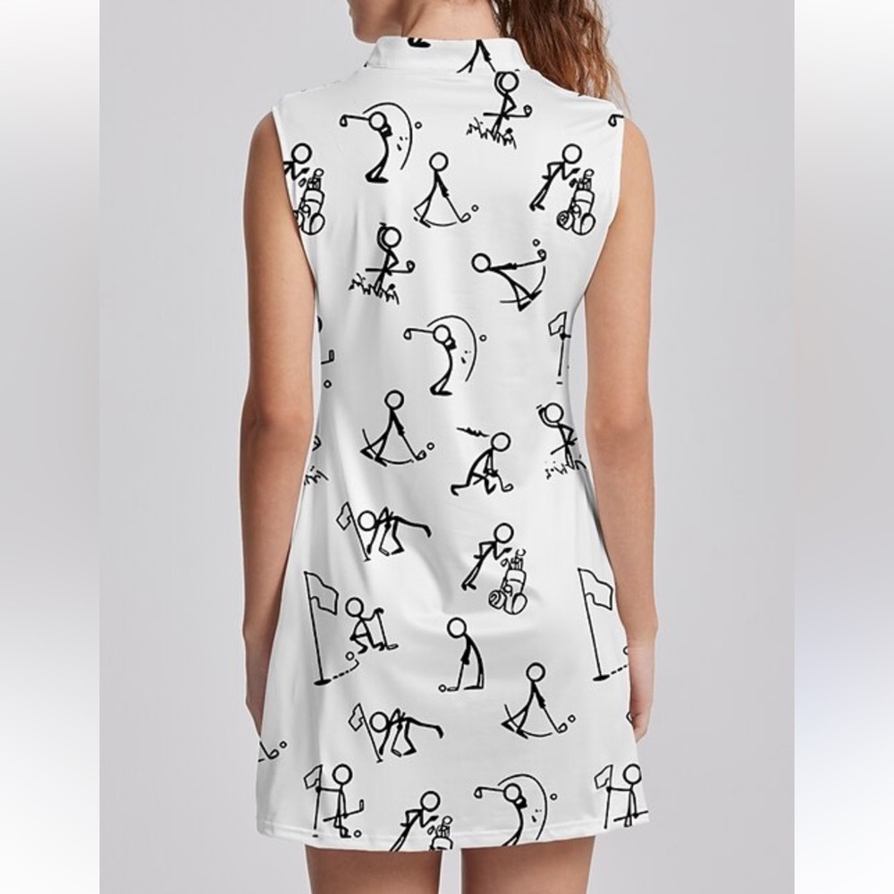 Acegolfs Ladies Black & White Golf Cartoon Dress With Pockets - Picture 3 of 8